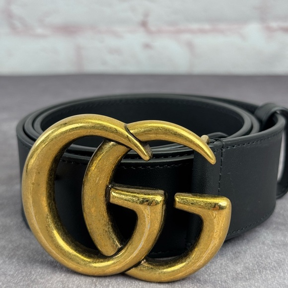 Gucci 2015 Re Edition Wide Leather Belt Gg Double Marmont Black 400593 85/34 - Picture 2 of 10